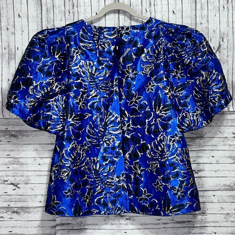 Lilly Pulitzer Pratt Short Sleeve Top Twilight Floral Brocade - Picture 4 of 10